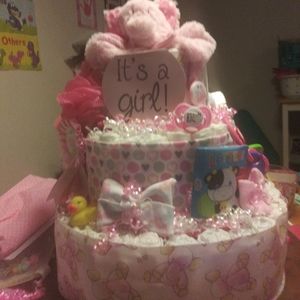 Pink baby girl diaper cake